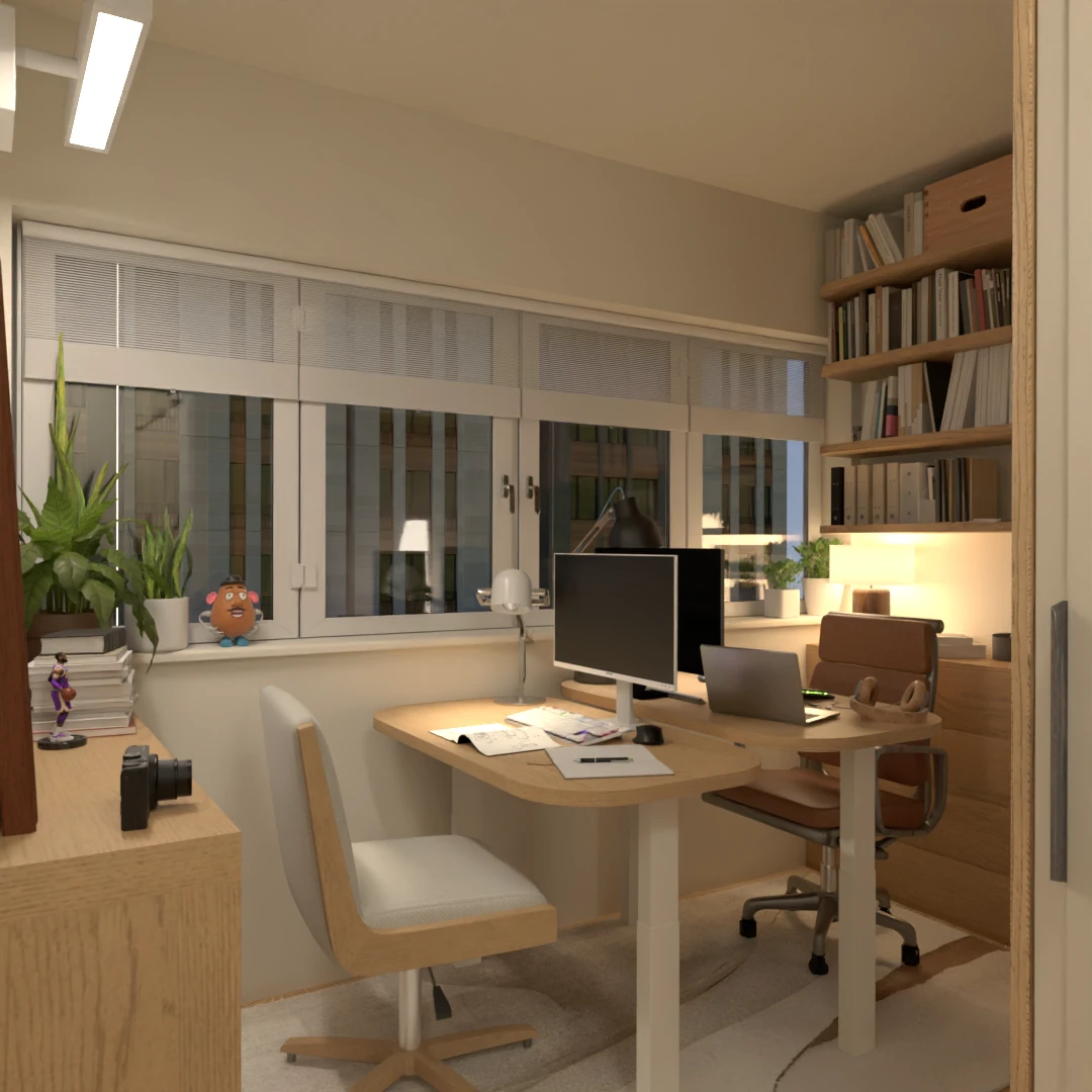 Double office in the bedroom render 2