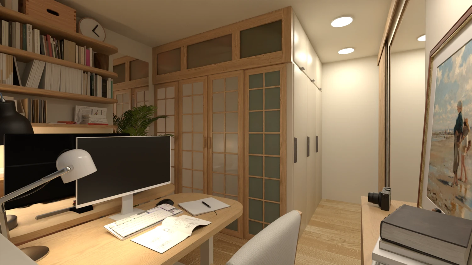 Double office in the bedroom render 4
