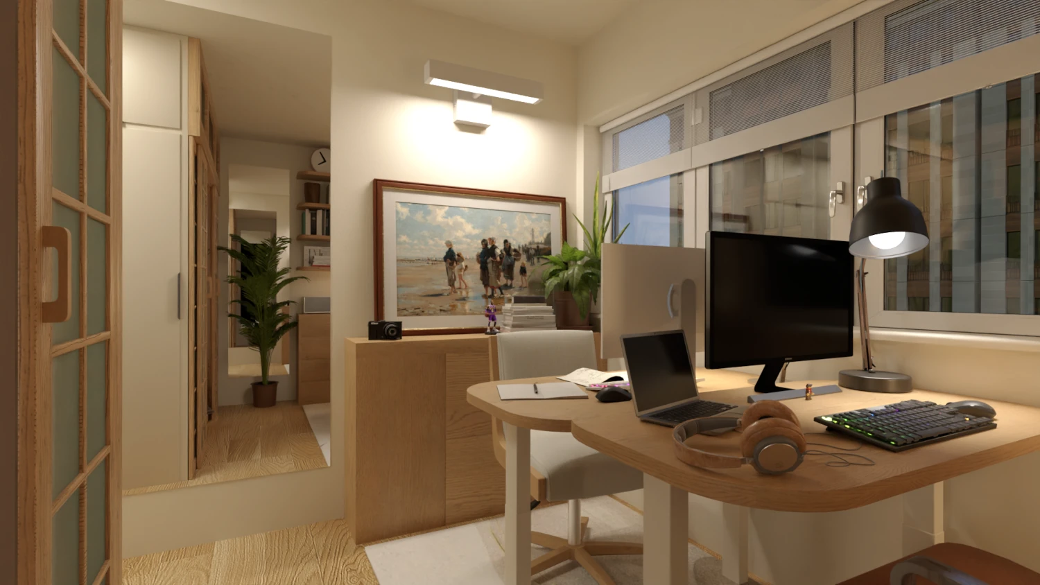 Double office in the bedroom render 6
