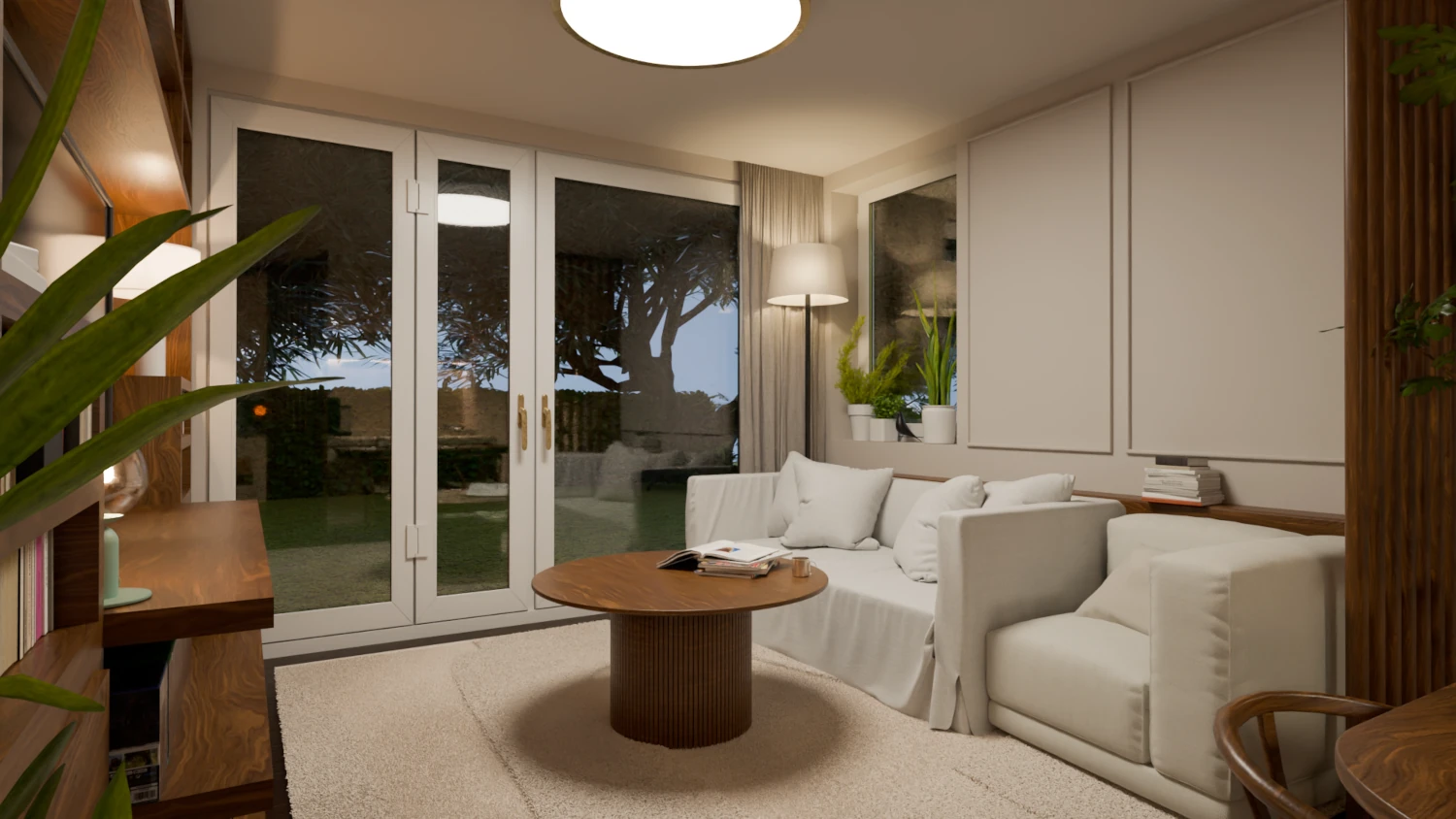 Elongated Living Room with Kitchen render 3