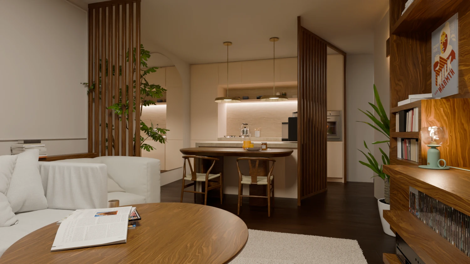 Elongated Living Room with Kitchen render 4